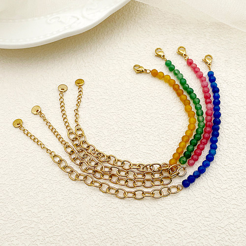 Bracelets plaqués or en acier inoxydable avec bloc de couleur de style simple et doux