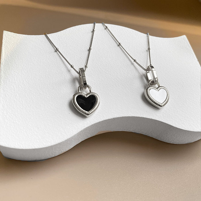 Simple Style Heart Shape Stainless Steel  Stainless Steel Plating Inlay Shell Pendant Necklace 1 Piece