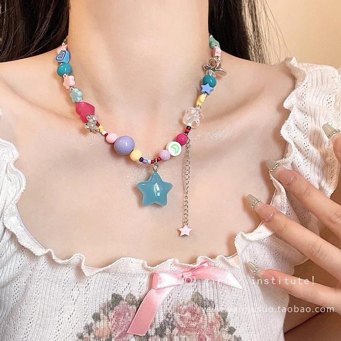 Modische Halsketten in Herzform aus Edelstahl mit Perlen und Zirkonen, 1 Stück