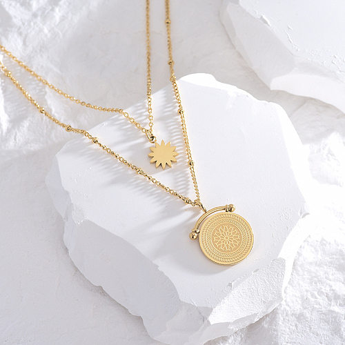 Modern Style Simple Style Round Stainless Steel Polishing Plating 18K Gold Plated Layered Necklaces
