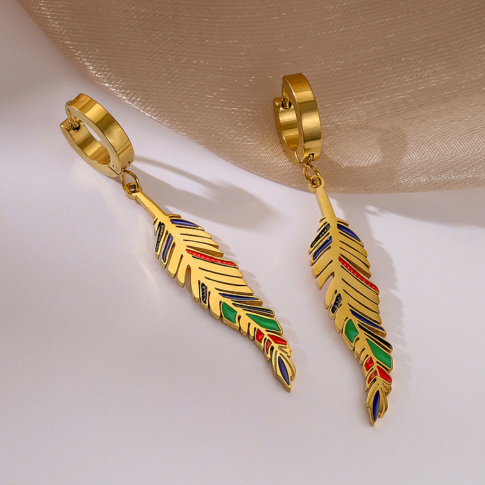 1 Paar baumelnde Ohrringe im Vintage-Stil „Commute Devil's Eye Leaves“ aus emailliertem Edelstahl mit 18-Karat-Vergoldung