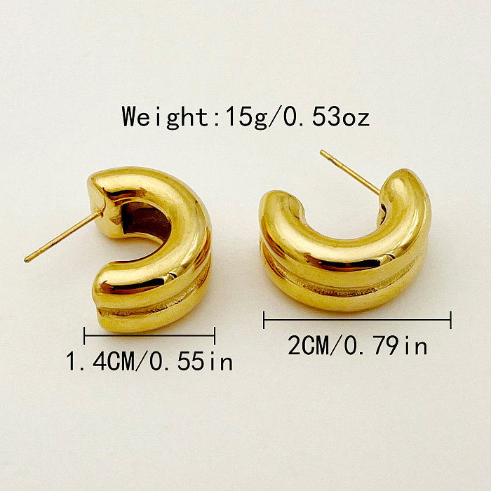 زوج واحد من أقراط الأذن ذات التصميم البسيط المطلية بالذهب على شكل حرف C من الفولاذ المقاوم للصدأ