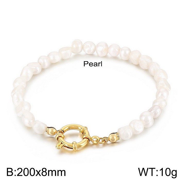 Simple Style Classic Style Round Stainless Steel Freshwater Pearl Bracelets In Bulk