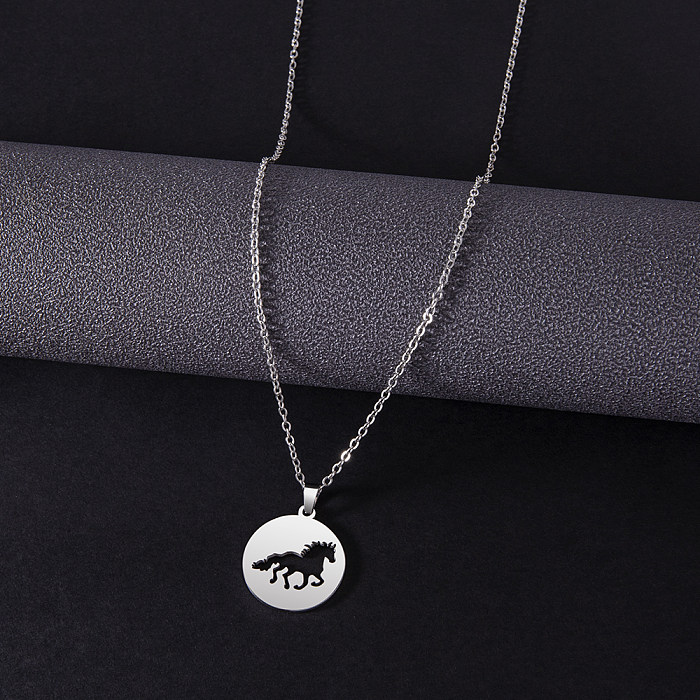 Simple Style Horse Stainless Steel  Pendant Necklace Hollow Out No Inlaid Stainless Steel  Necklaces 1 Piece