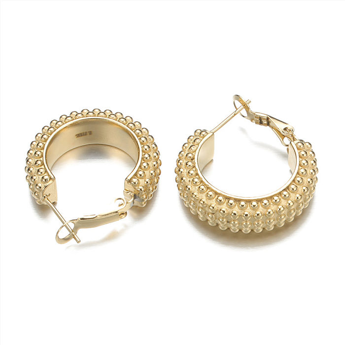 1 par de brincos elegantes retrô em forma de C com faixa espiral em aço inoxidável banhado a ouro 18K