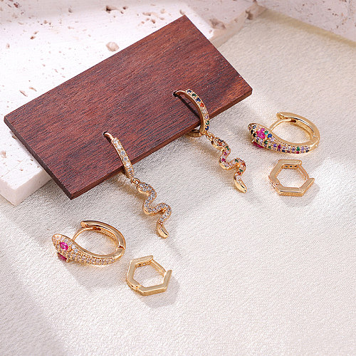 3 Pieces Exaggerated Punk Snake Plating Inlay Stainless Steel  Zircon 18K Gold Plated Earrings
