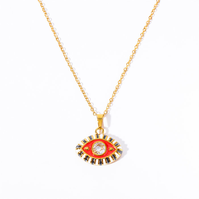 Casual Devil'S Eye Stainless Steel  Enamel Plating Zircon 18K Gold Plated Pendant Necklace