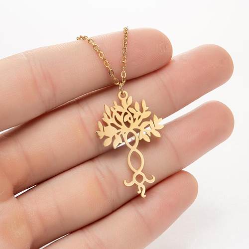 Collier avec pendentif en acier inoxydable, 1 pièce, arbre à la mode