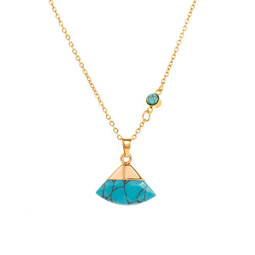 Retro Geometric Stainless Steel Inlay Turquoise Pendant Necklace 1 Piece