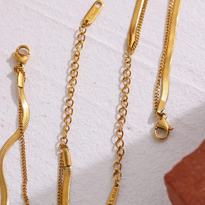 الذهب والمجوهرات الفولاذ المقاوم للصدأ طبقة مزدوجة 18K الذهب الأفعى سلسلة قلادة