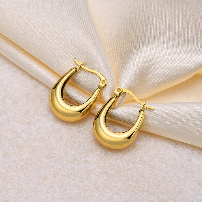 1 par de pendientes chapados en oro de acero inoxidable chapado en color sólido de estilo simple