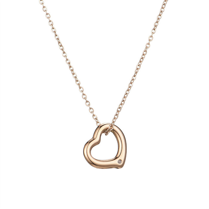 Simple Style Heart Shape Stainless Steel  Polishing Plating Inlay Diamond Rose Gold Plated Pendant Necklace