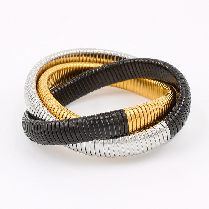 Hip-Hop Solid Color Stainless Steel Three-Layer Elastic Plating 18K Gold Plated Cobra Bracelet