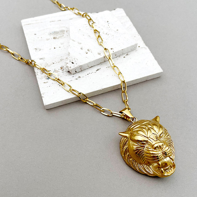 Collar largo plateado oro ocasional del collar pendiente del león del estilo fresco del acero inoxidable en bulto