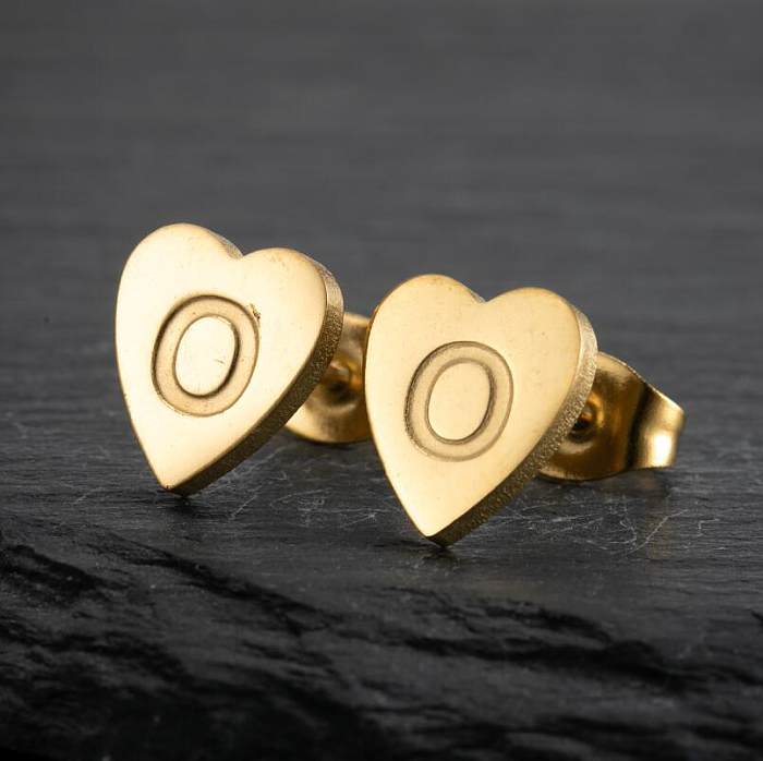 Fashion Letter Heart Shape Stainless Steel  Ear Studs 1 Pair