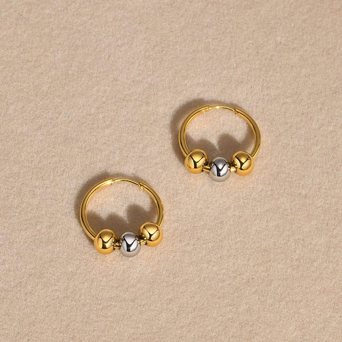 1 Piece INS Style Simple Style Solid Color Stainless Steel  Beaded Stainless Steel 18K Gold Plated Earrings