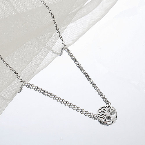 Simple Style Tree Stainless Steel Inlaid Gold Pendant Necklace 1 Piece