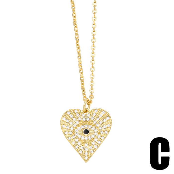 Modern Style Devil'S Eye Heart Shape Stainless Steel  Copper Plating Inlay Beads Zircon 18K Gold Plated Pendant Necklace