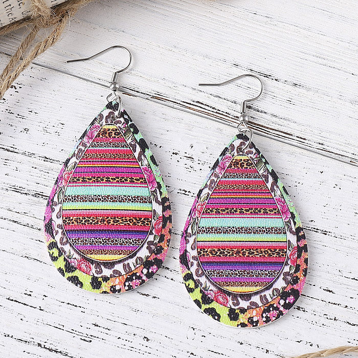 1 Pair Beach Water Droplets Stainless Steel  Pu Leather Patchwork Earrings