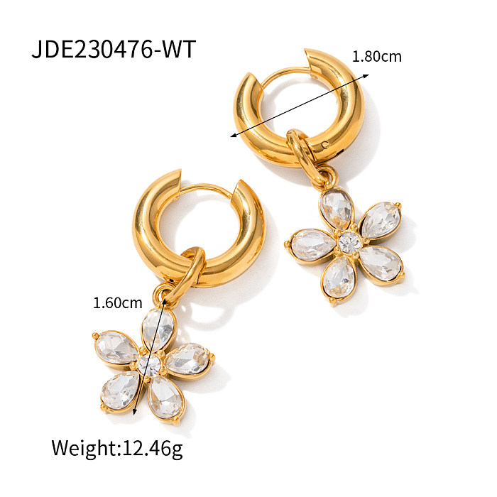 1 Pair Sweet Flower Plating Inlay Stainless Steel  Zircon 18K Gold Plated Drop Earrings