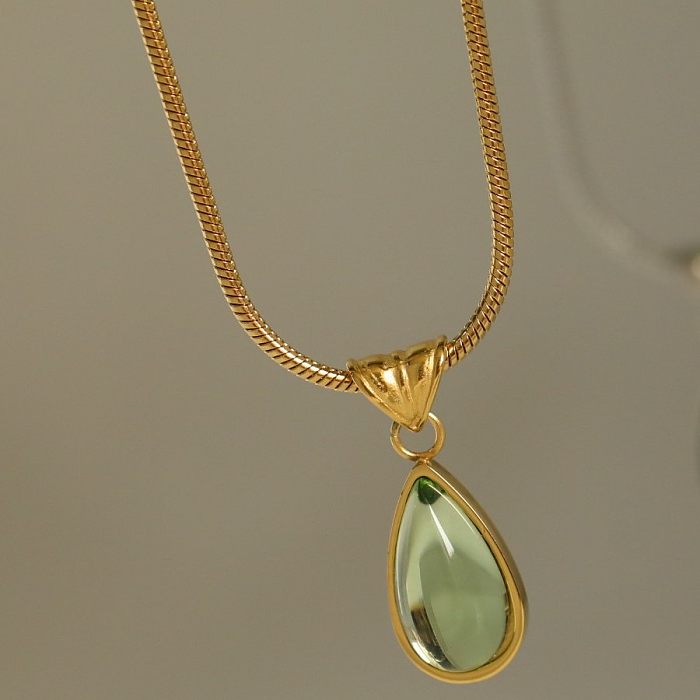 Collier pendentif rond en acier inoxydable plaqué or 18 carats, style simple et décontracté