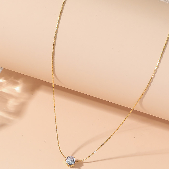 Elegant Shiny Geometric Stainless Steel Polishing Plating Inlay Zircon 18K Gold Plated Pendant Necklace