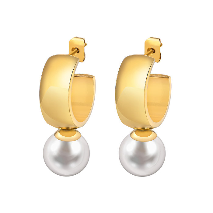 1 par de pendientes chapados en oro de 18 quilates con incrustaciones geométricas de estilo barroco francés y perlas artificiales de acero inoxidable
