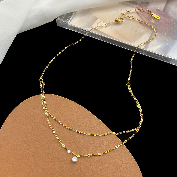 IG Style Simple Style Round Stainless Steel Plating Inlay Zircon 18K Gold Plated Layered Necklaces