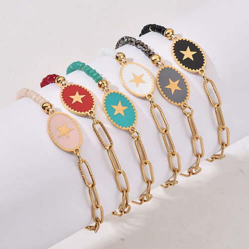 Bracelets plaqués de perles en pierre naturelle en acier inoxydable Streetwear Star