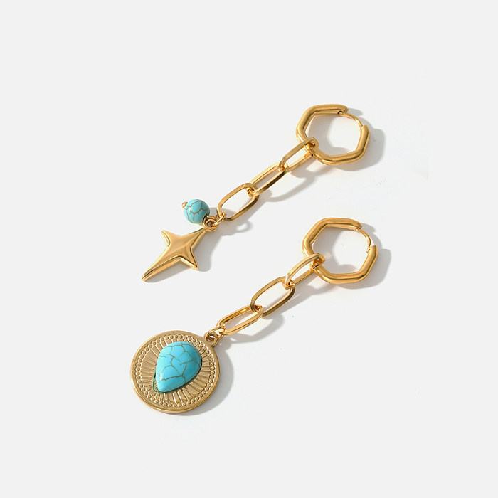 Boucles d'oreilles pendantes asymétriques en pierre naturelle, Style Vintage, gouttelettes d'eau en forme d'étoile, en acier inoxydable, 1 paire