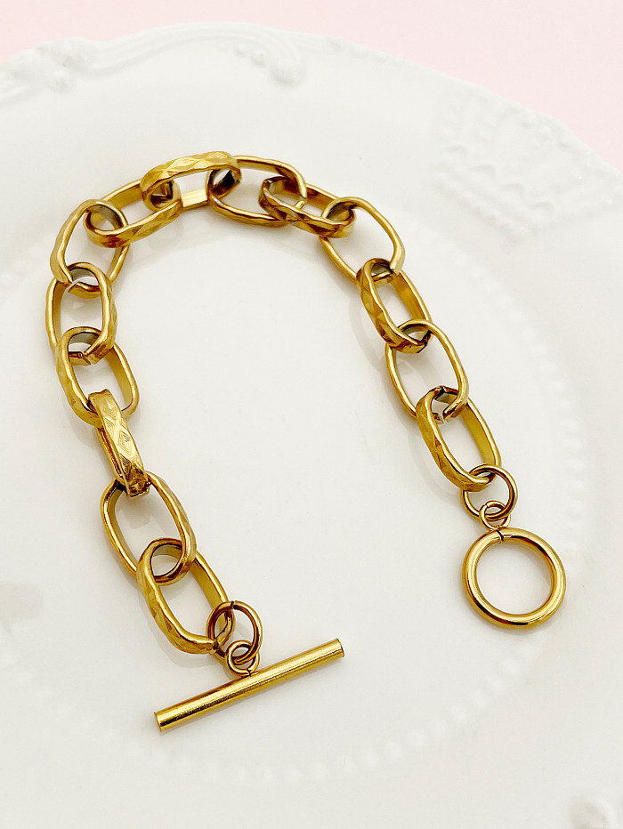 Bracelets plaqués or, Style Simple et décontracté, couleur unie, bascule en acier inoxydable, polissage et placage