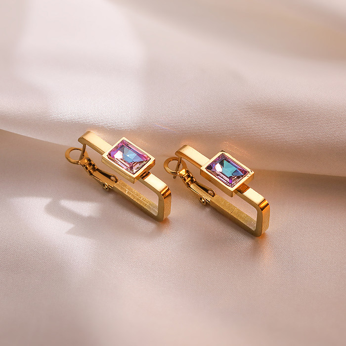 1 Pair Simple Style Commute Solid Color Plating Inlay Stainless Steel Zircon 18K Gold Plated Earrings