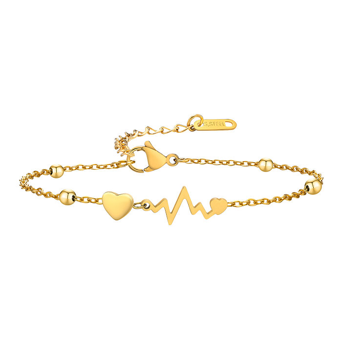 Gros doux style simple croix électrocardiogramme forme de coeur en acier inoxydable placage incrusté 18K plaqué or bracelets de zircon