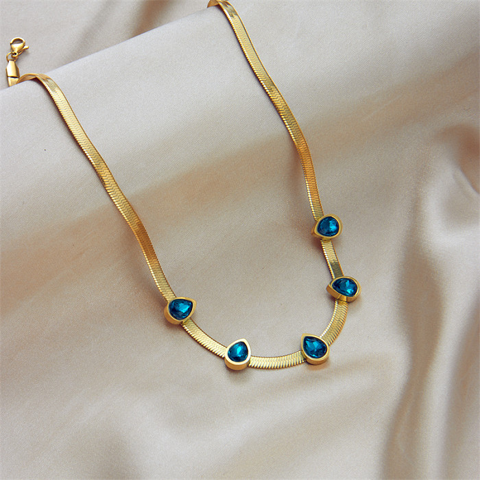 Estilo simples gotas de água colar de aço inoxidável banhado a ouro pedras preciosas artificiais colares de aço inoxidável