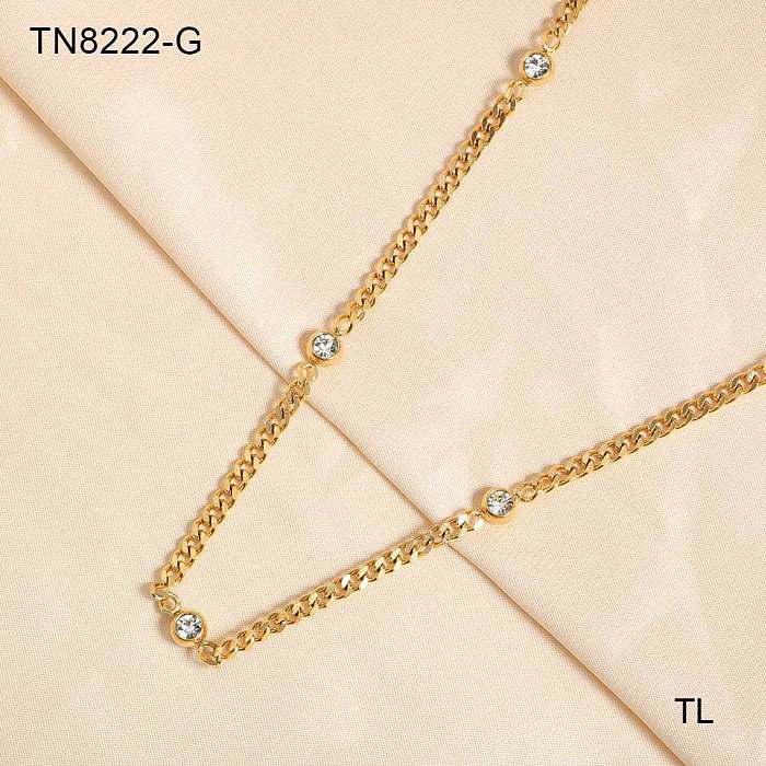 Collar chapado en oro de 18 quilates con incrustaciones tridimensionales de circonio chapado en acero inoxidable de color sólido de estilo simple