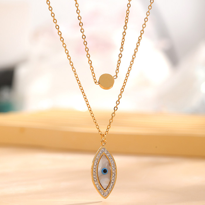 Retro Palm Eye Butterfly Stainless Steel Plating Inlay Shell Zircon Gold Plated Pendant Necklace