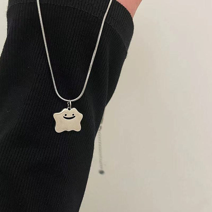 Casual Hip-Hop Punk Letter Star Bear Stainless Steel Plating Inlay Acrylic Artificial Pearls Rhinestones Silver Plated Necklace