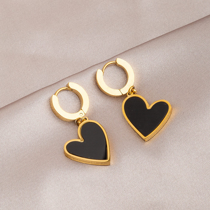 1 paire de boucles d'oreilles plaquées en acier inoxydable, Style rétro Simple, Streetwear en forme de cœur