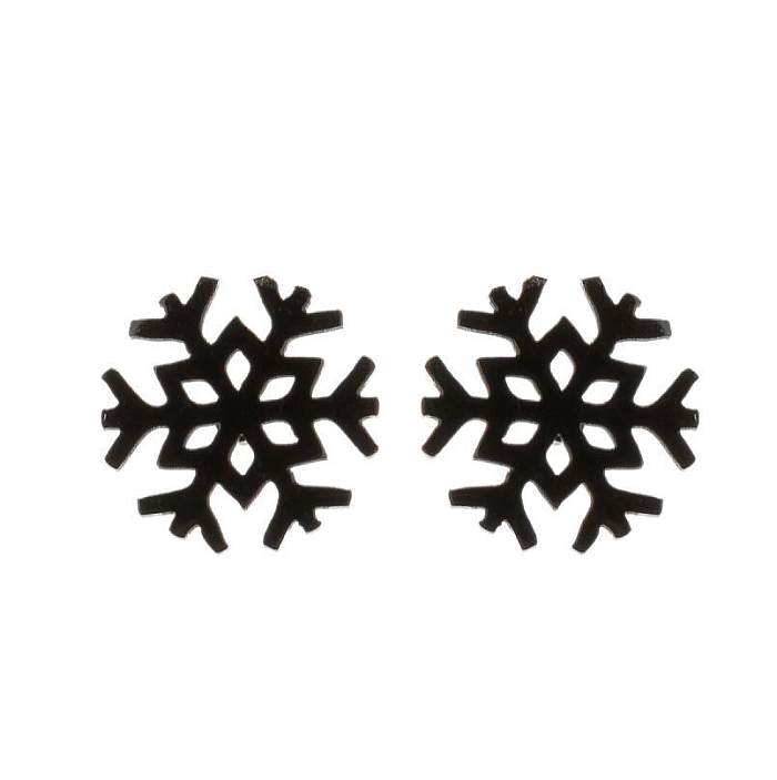 Pendientes chapados en acero inoxidable con forma de copo de nieve, 1 par