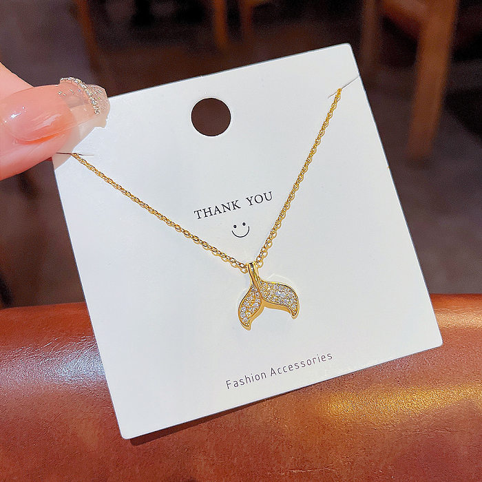 Simple Style Fish Tail Stainless Steel Plating Inlay Zircon Gold Plated Pendant Necklace