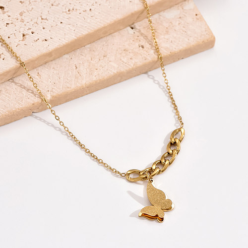 IG Style Elegant Butterfly Stainless Steel  Plating 14K Gold Plated Pendant Necklace