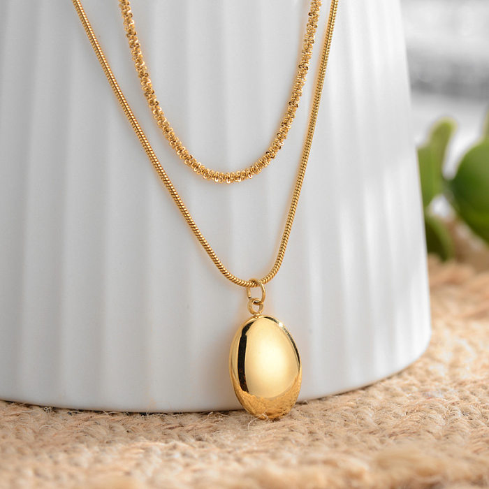 Fashion Oval Stainless Steel Layered Necklaces 1 Piece
