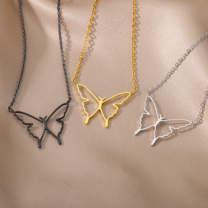 1 Piece Simple Style Heart Shape Butterfly Stainless Steel  Plating Pendant Necklace