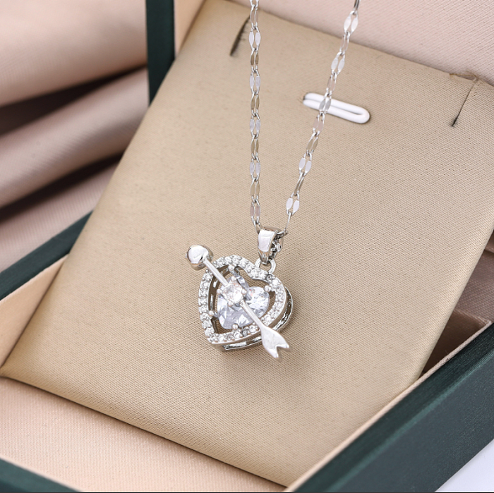 Collier pendentif en Zircon en acier inoxydable en forme de cœur de Style Simple en vrac