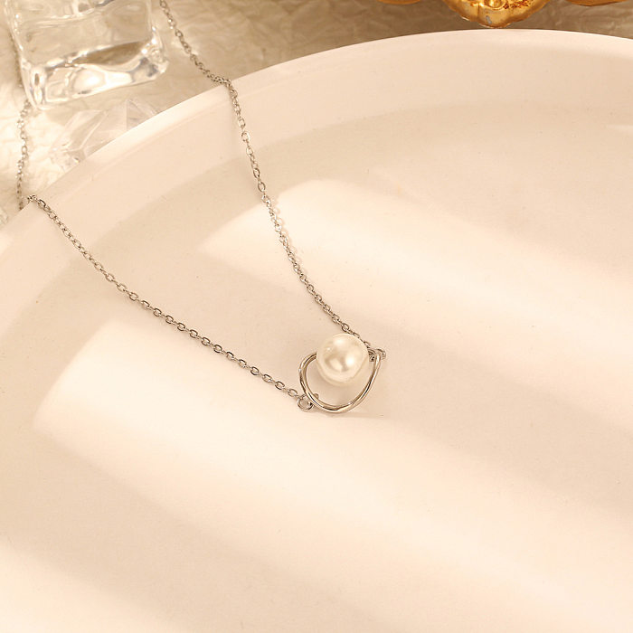 Simple Style Geometric Stainless Steel Pearl Plating Necklace