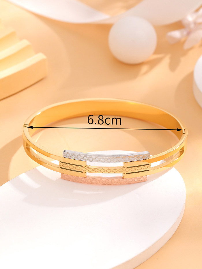 Luxurious Color Block Titanium Steel Plating 18K Gold Plated Bangle