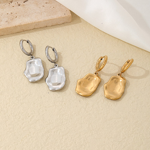 Boucles d'oreilles pendantes en acier inoxydable, Style Vintage, Style Simple, polissage irrégulier, plaqué or, argent, 1 paire