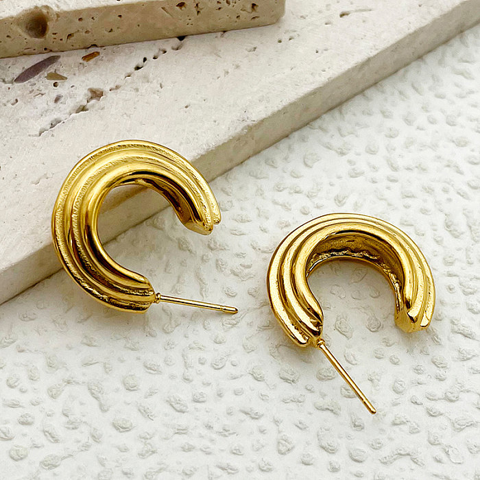 1 Pair Simple Style Lines Polishing Plating Stainless Steel  Gold Plated Ear Studs