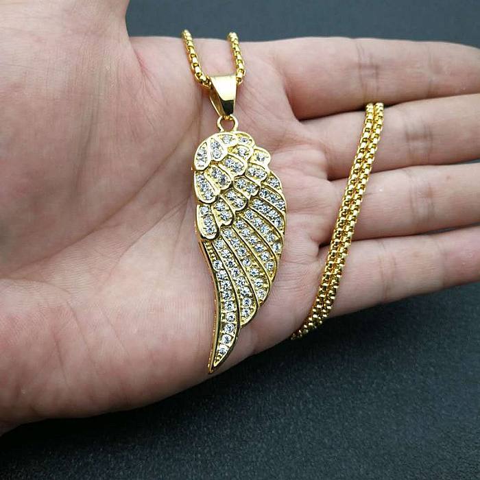 Collar de diamantes de imitación con incrustaciones de acero inoxidable con alas de hip-hop 1 pieza