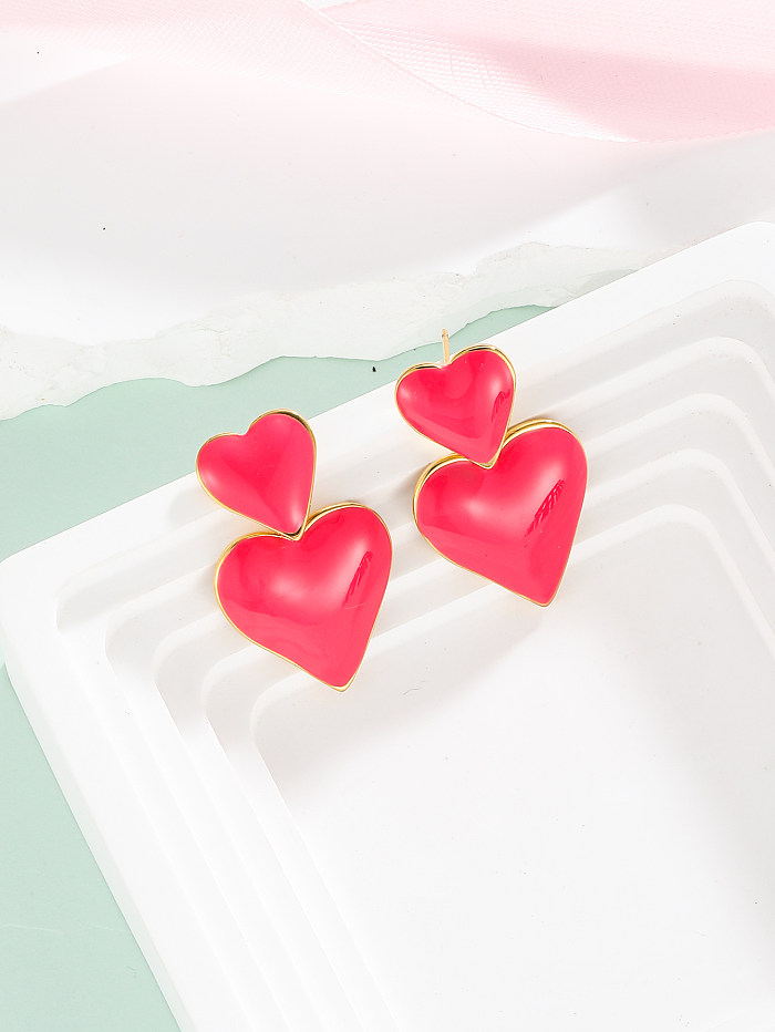 1 paire de jolies boucles d'oreilles pendantes en acier inoxydable plaqué or 18 carats avec bloc de couleur